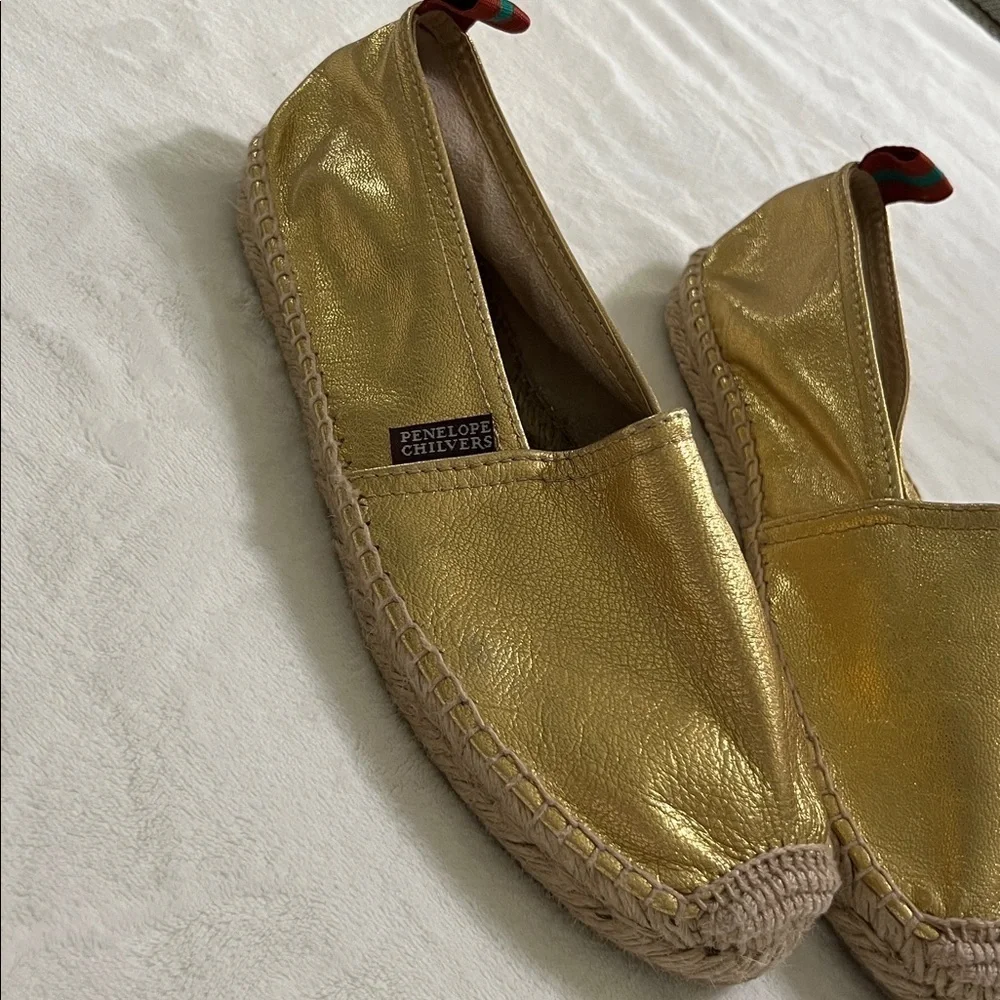 Penelope Chilvers Gold Espadrille Slip-Ons